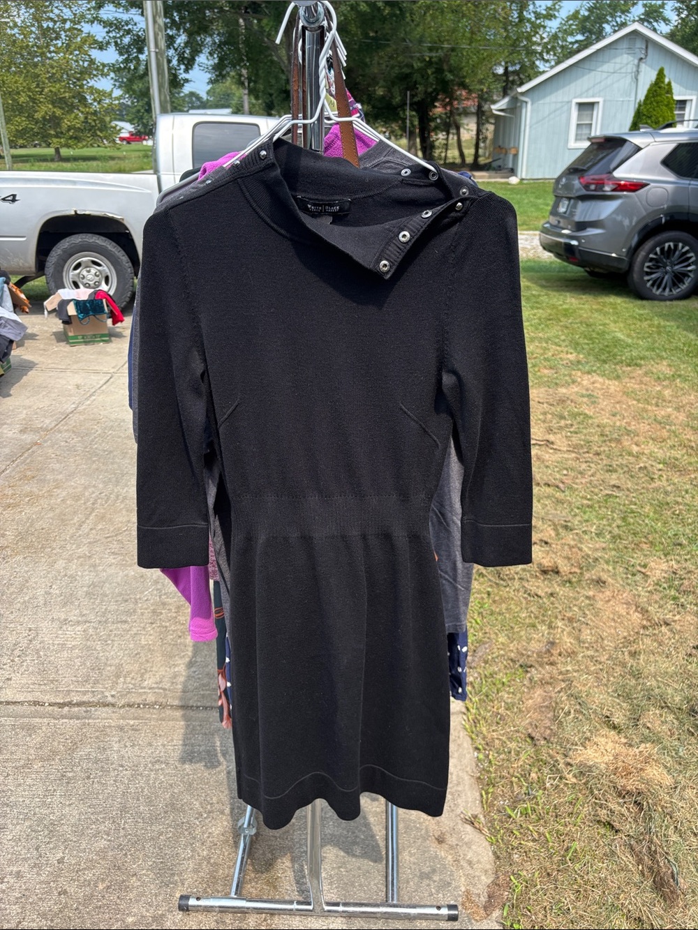 Black Snap-Detail Long Sleeve Knit Dress